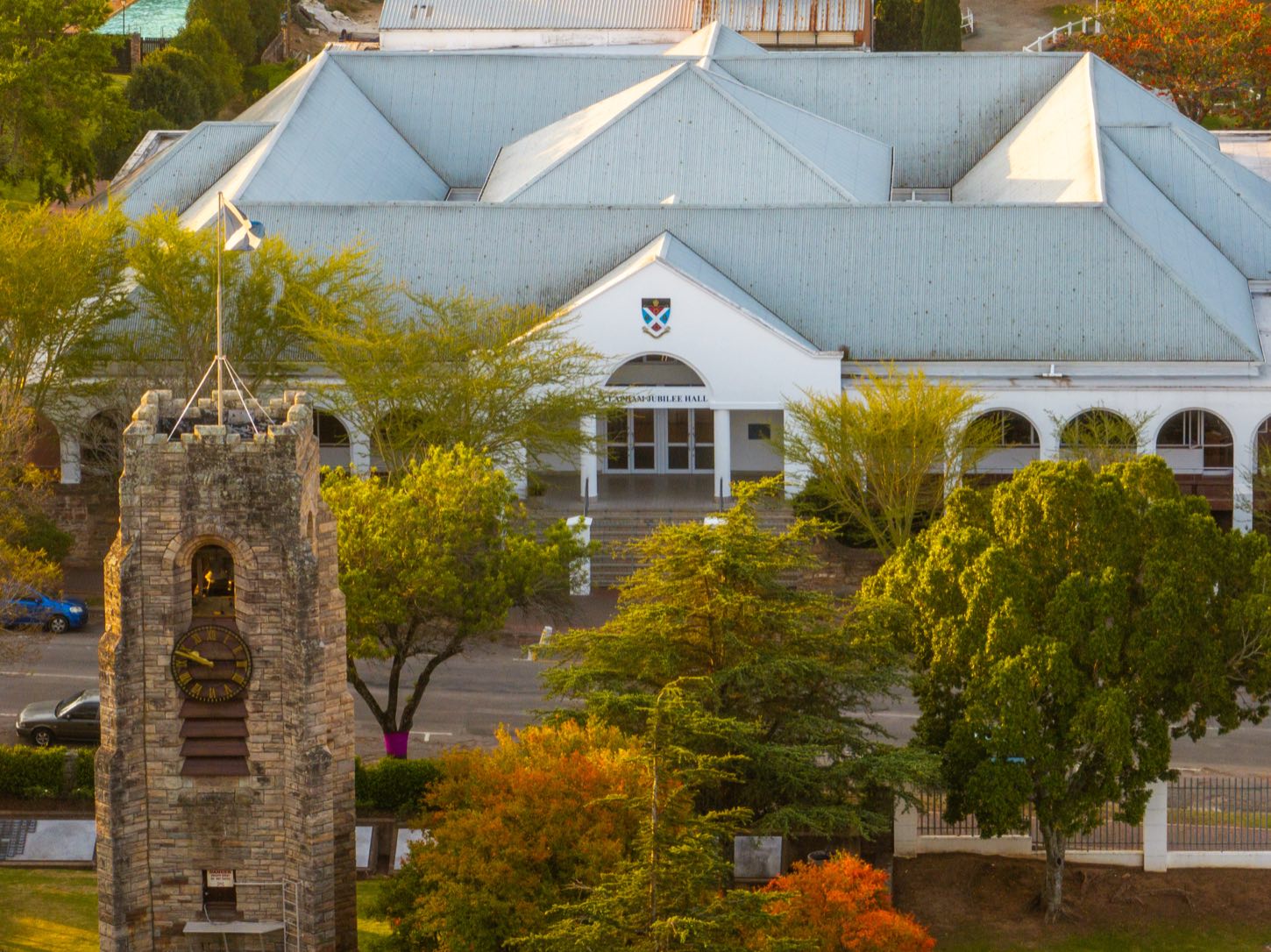 St Andrew's College campus, the clock tower and Jubilee Hall, Makhanda