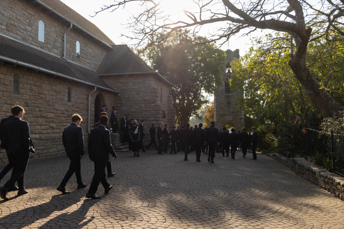 St Andrew's College boys walking to the chapel