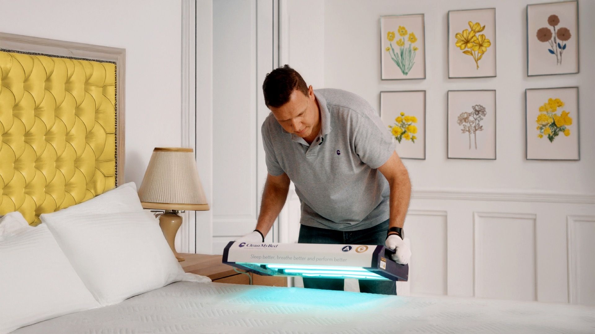 Peace of Sleep certified operator using UV sanitisation device