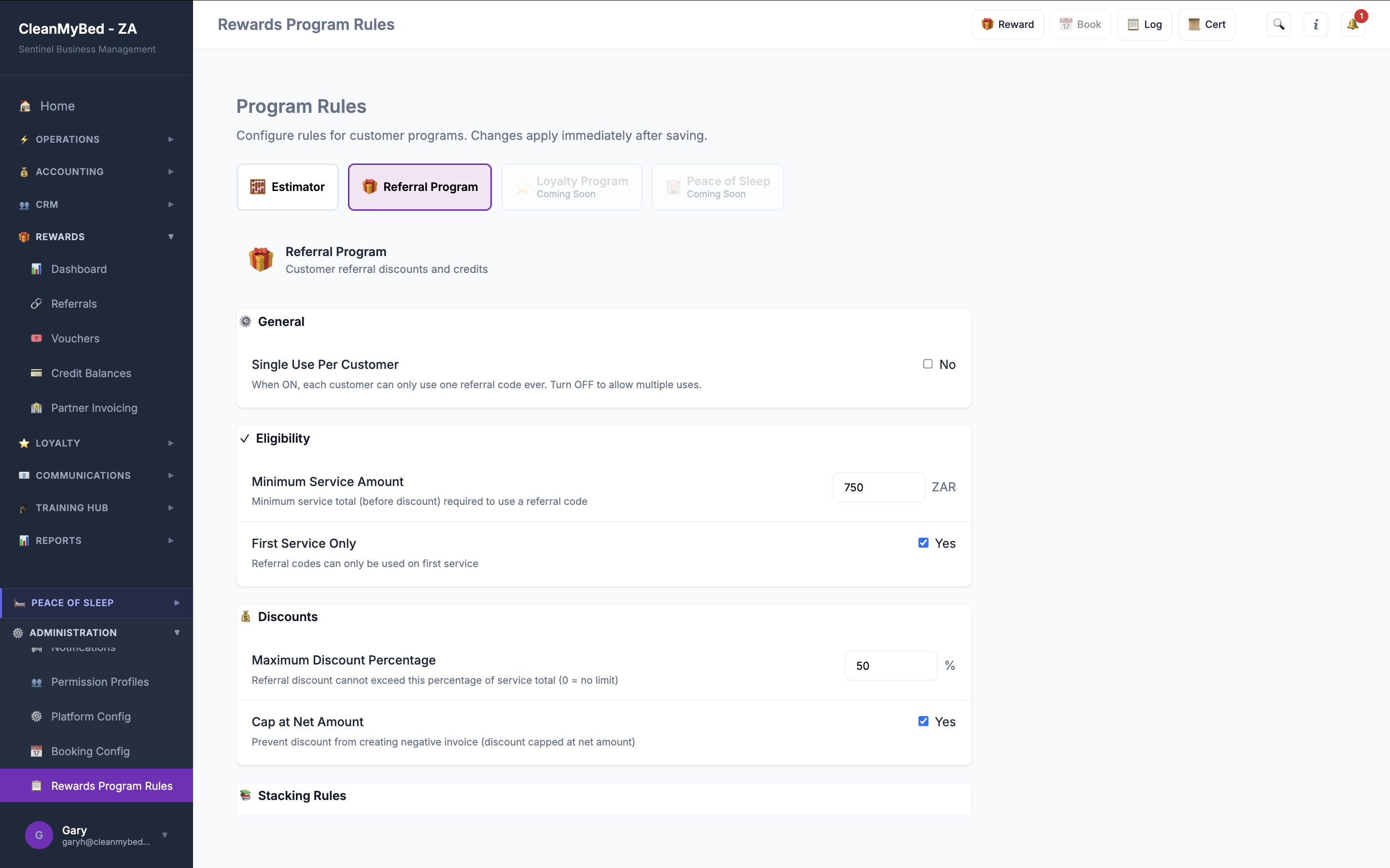 Rewards Rules Configuration