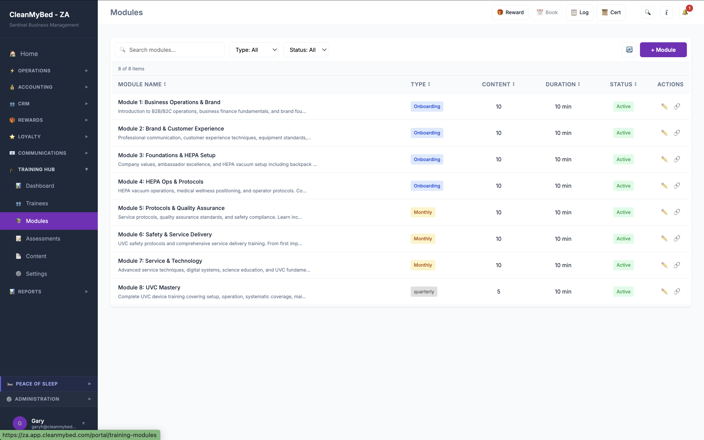 Training Module View